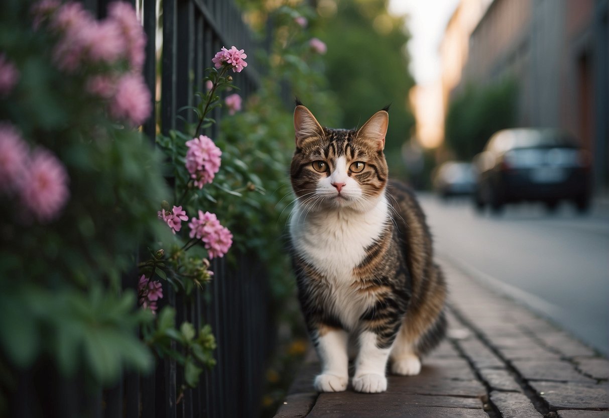 Cats roam far from home, exploring streets and alleys, climbing fences, and peeking into hidden corners