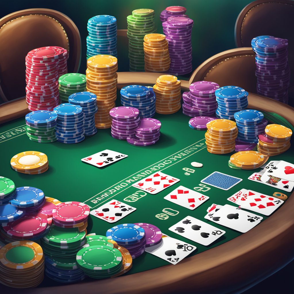 A colorful poker table with stacks of chips, playing cards, and a vibrant banner displaying "Bonuses and Promotions" at Americas Cardroom