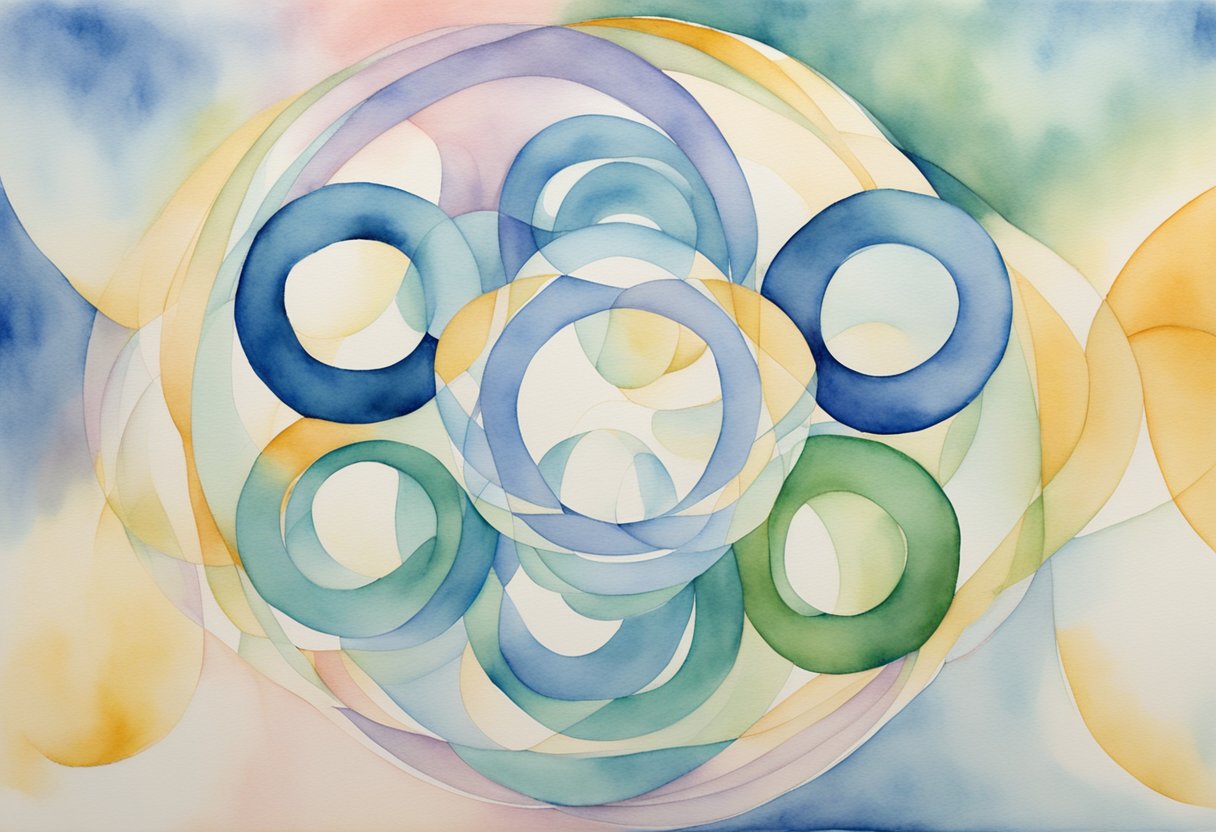 A group of interconnected circles symbolizing support networks, with a central figure representing a cancer thriver
