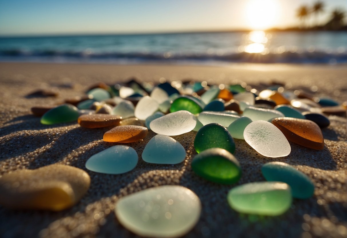 the sun kissed shores of florida reveal a treasure trove of sea glass scattered among the powdery sands and lapping waves