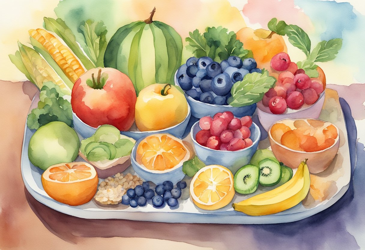 A colorful plate of nutrient-rich foods, including fruits, vegetables, lean proteins, and whole grains, arranged in an appealing and balanced manner
