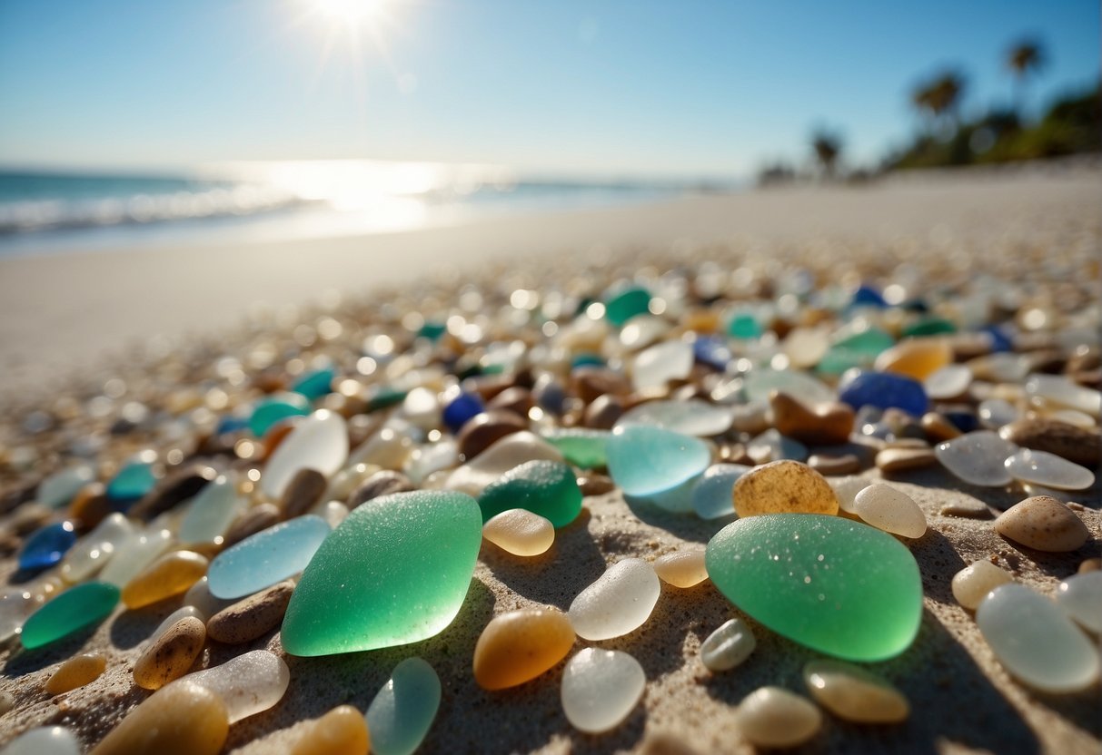 a sandy florida beach with waves washing up sea glass