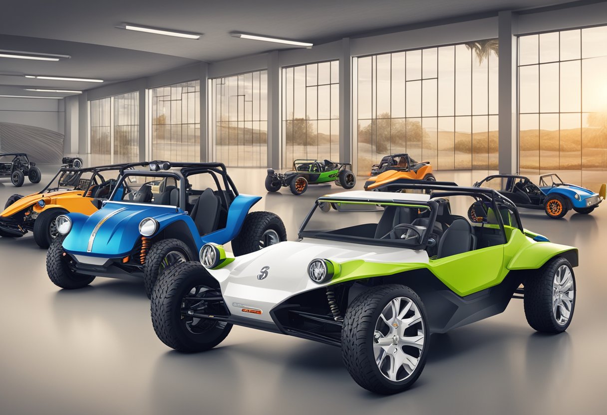 Various popular dune buggy brands and models displayed in a modern setting