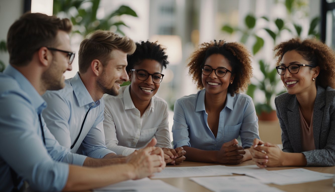 A group of colleagues engage in a virtual team building activity, participating in team building exercises and challenges from their respective locations