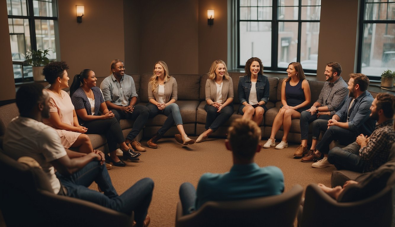 A group of people sitting in a circle, engaged in lively conversation, laughing and sharing their answers to thought-provoking "would you rather" questions