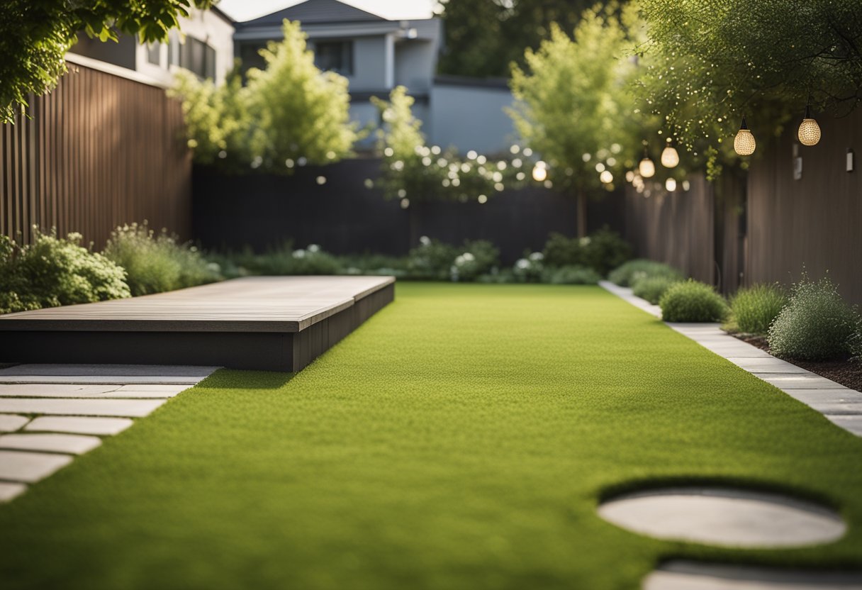 A backyard with a flat, open area, at least 20x20 feet, surrounded by grass or soft ground, with no obstacles or overhead obstructions