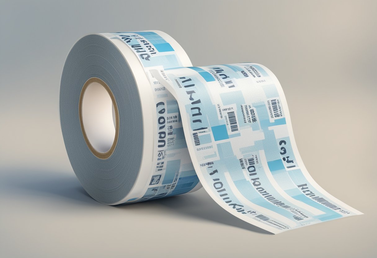 A large roll of double-sided tape with "Frequently Asked Questions" printed on both sides