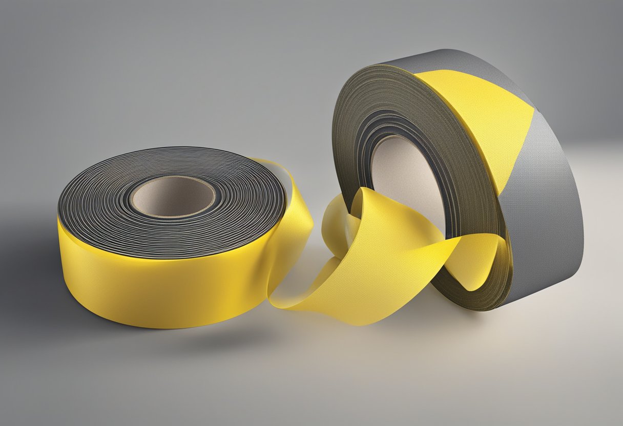 A roll of electrical fiberglass tape unravels, revealing its bright yellow color and textured surface