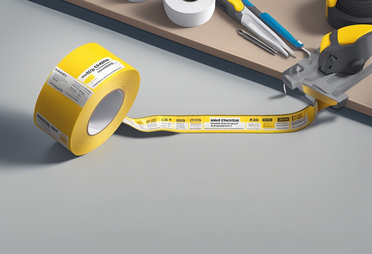 A roll of electrical fiberglass tape sits on a clean, well-lit workbench. The tape is neatly wound and the label is clearly visible