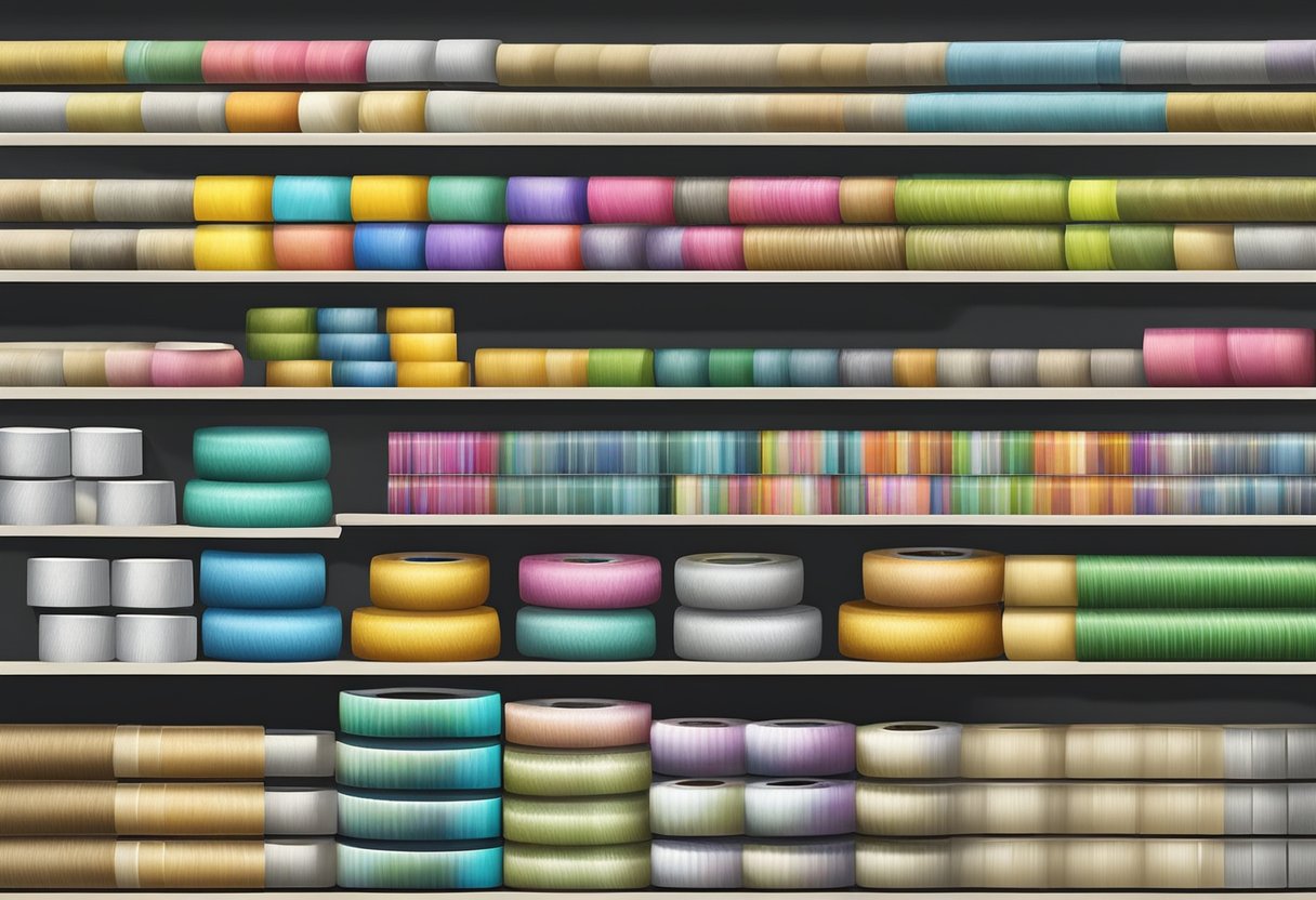 A variety of general purpose masking tapes arranged neatly on a shelf