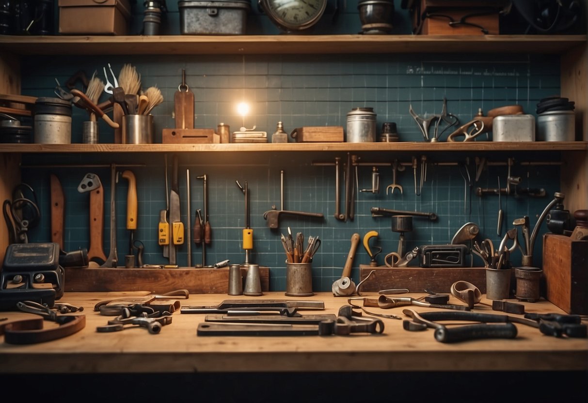 A workbench with various tools neatly arranged for a DIY enthusiast