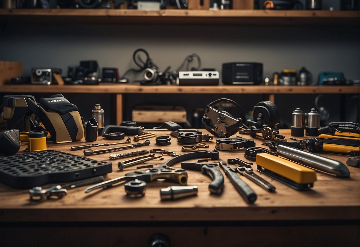 Specialized tools arranged neatly on a workbench for a DIY enthusiast