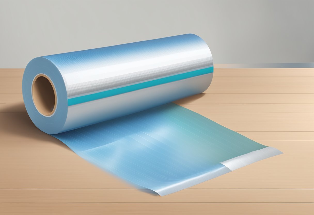 A roll of high-temperature pre-taped covering masking film unrolling onto a surface