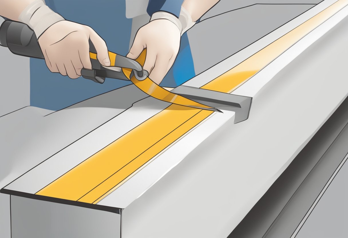 A roll of hot melt fiberglass tape being applied to a seam, with the tape adhering smoothly and securely to the surface