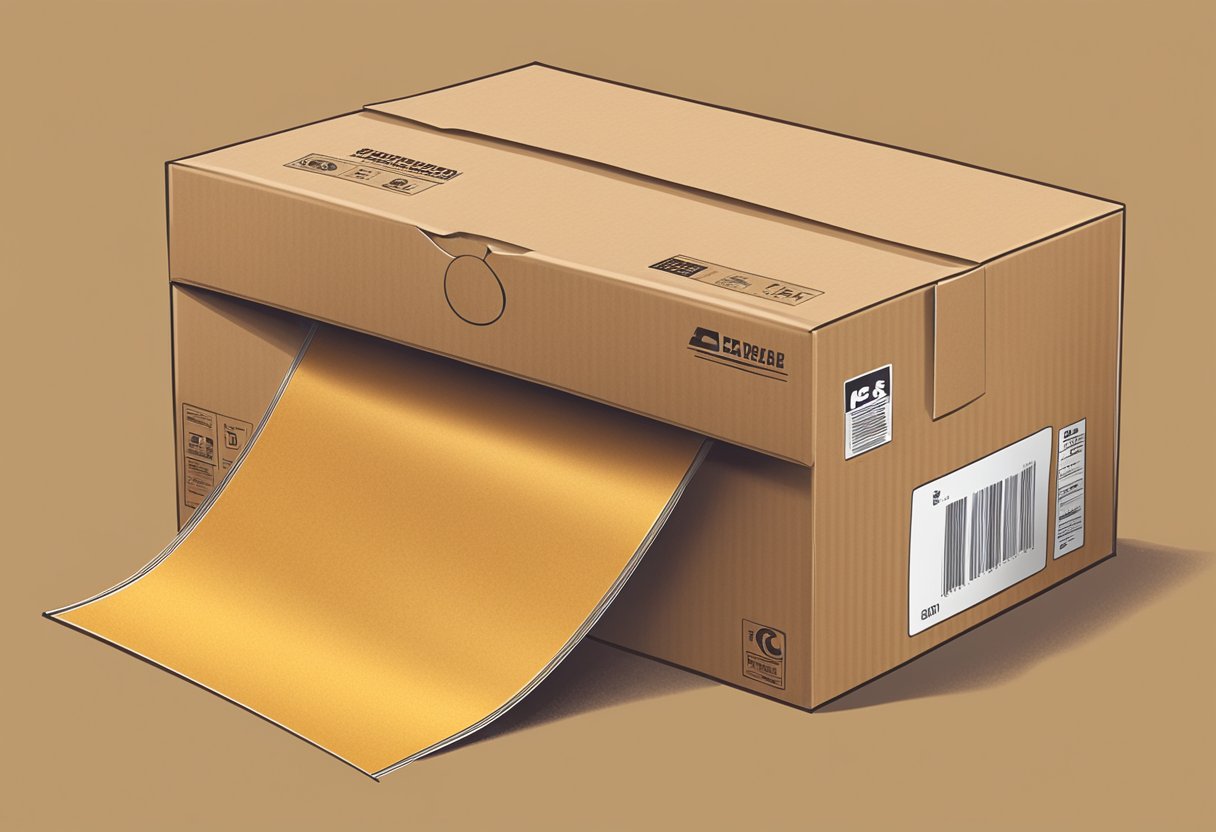A roll of hotmelt kraft tape being pulled and stretched across a cardboard box