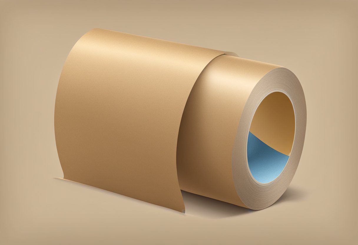 A large kraft tape jumbo roll sits on a sturdy dispenser, ready to be used for packaging and shipping