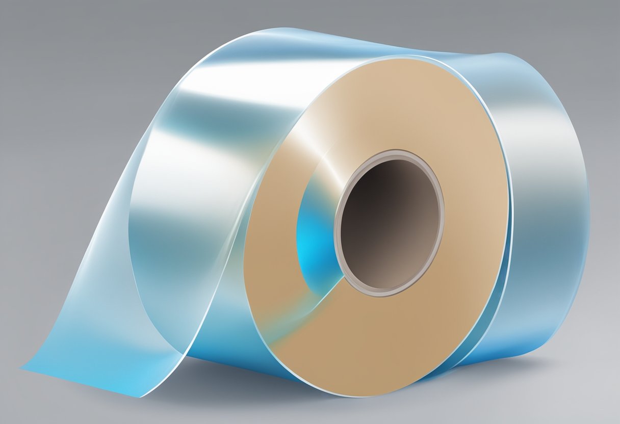 A roll of LLDPE stretch film unwinds, revealing its transparent, flexible, and durable properties