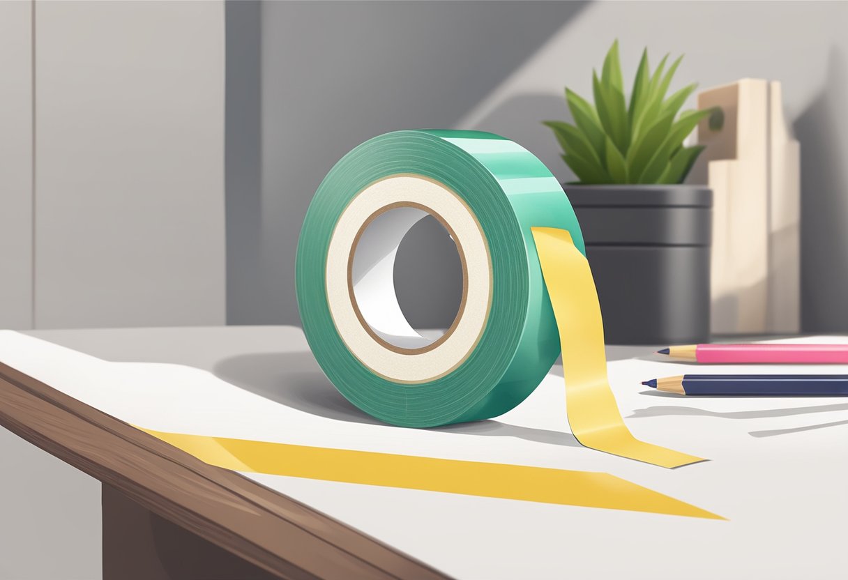 A roll of clean washi tape sits on a desk, no residue in sight