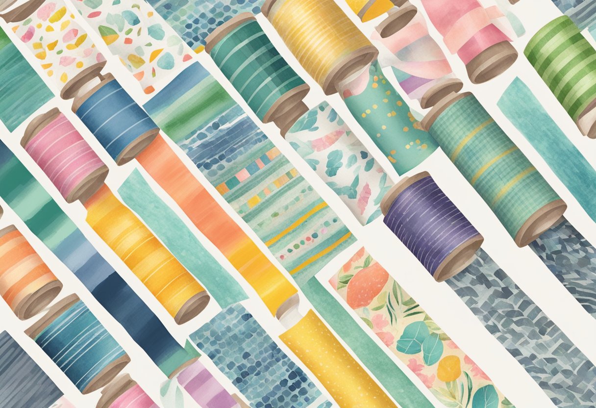 Washi tape printing process: Ink rollers coat design onto paper, then pressed onto tape. Colors and patterns vary