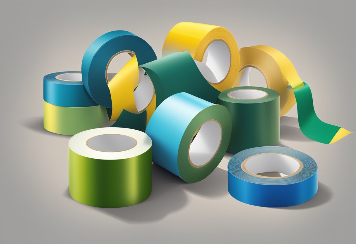 A roll of PVC tape unwinds, revealing its sticky surface