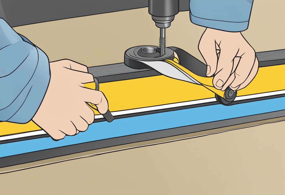 Butyl tape being applied to seal a seam, with a roller pressing it into place for a waterproof seal