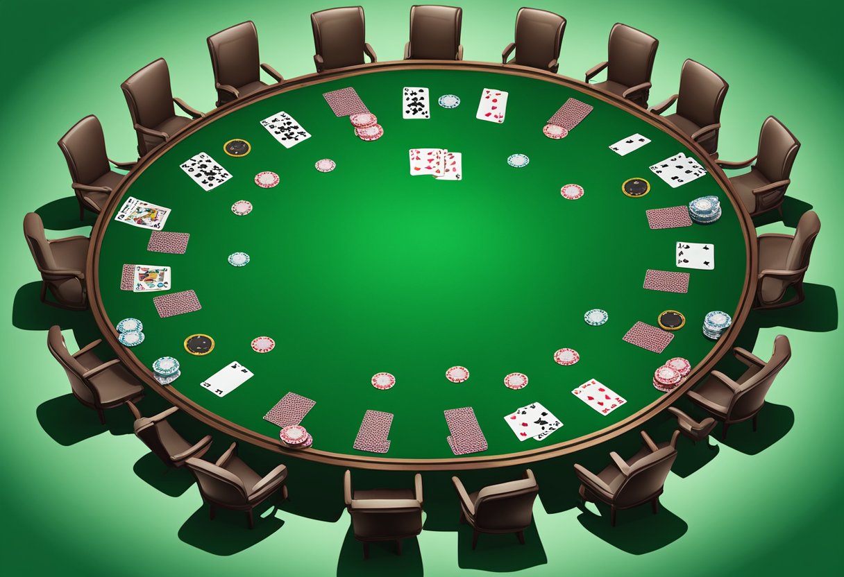 A group of poker clubs arranged in a circular pattern on a green felt table