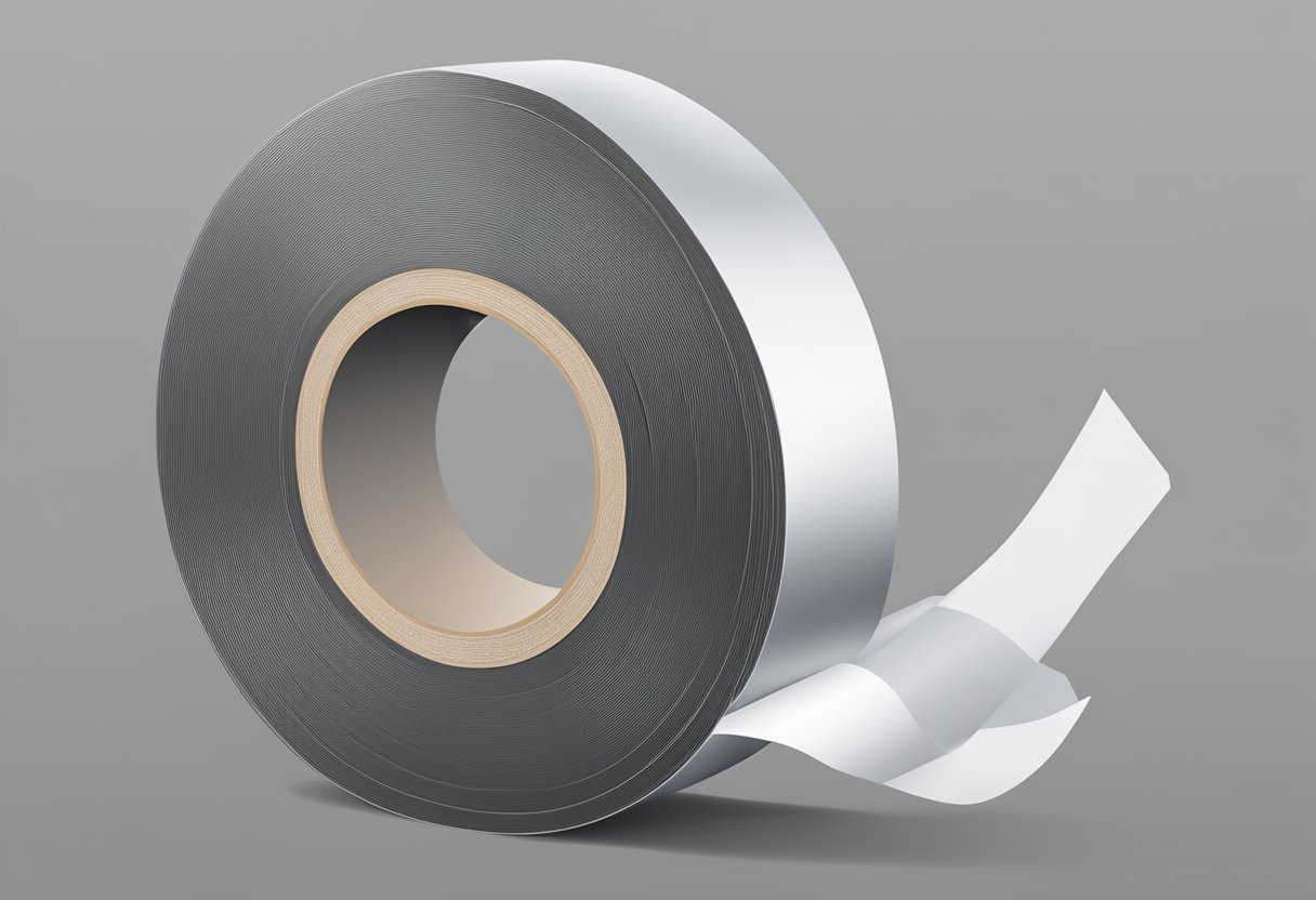 A roll of butyl tape adhering firmly to a variety of surfaces, such as metal, wood, and plastic, with a strong, durable bond