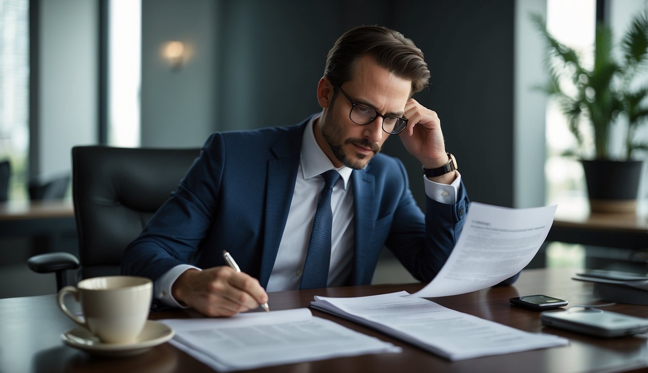 A financial advisor reviewing documents, analyzing data, and providing personalized advice to clients