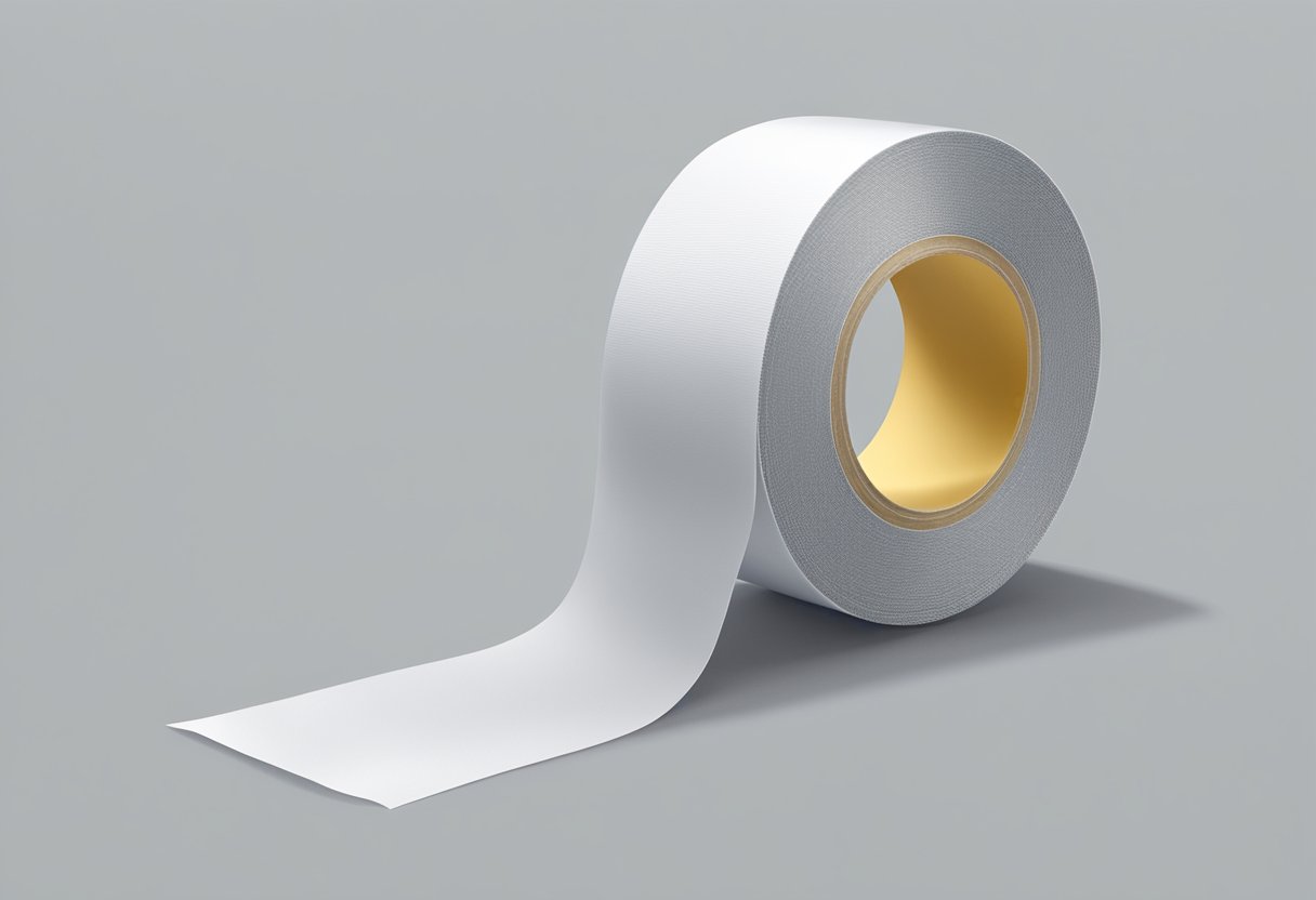 A roll of strong adhesion cloth tape lying on a clean, flat surface. The tape is neatly wound and the label is visible