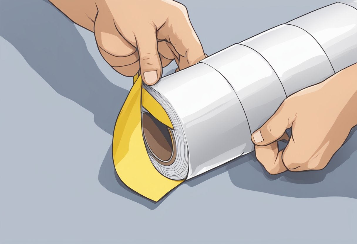 A hand tearing a strong cloth tape from a roll