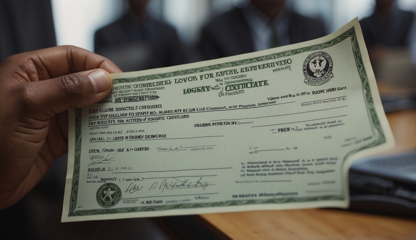 A person at a government office submits paperwork for a lost or damaged exemption certificate, then receives an NYSC exemption letter in return