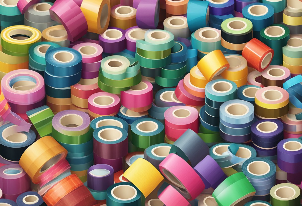 A colorful array of washi tape rolls stacked on a table