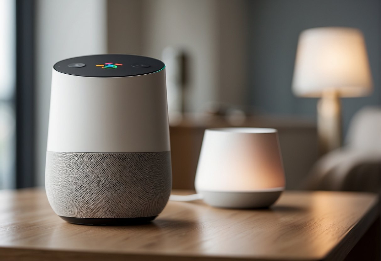 A Google Home device activates as a Ring Alarm system is armed, indicating successful integration
