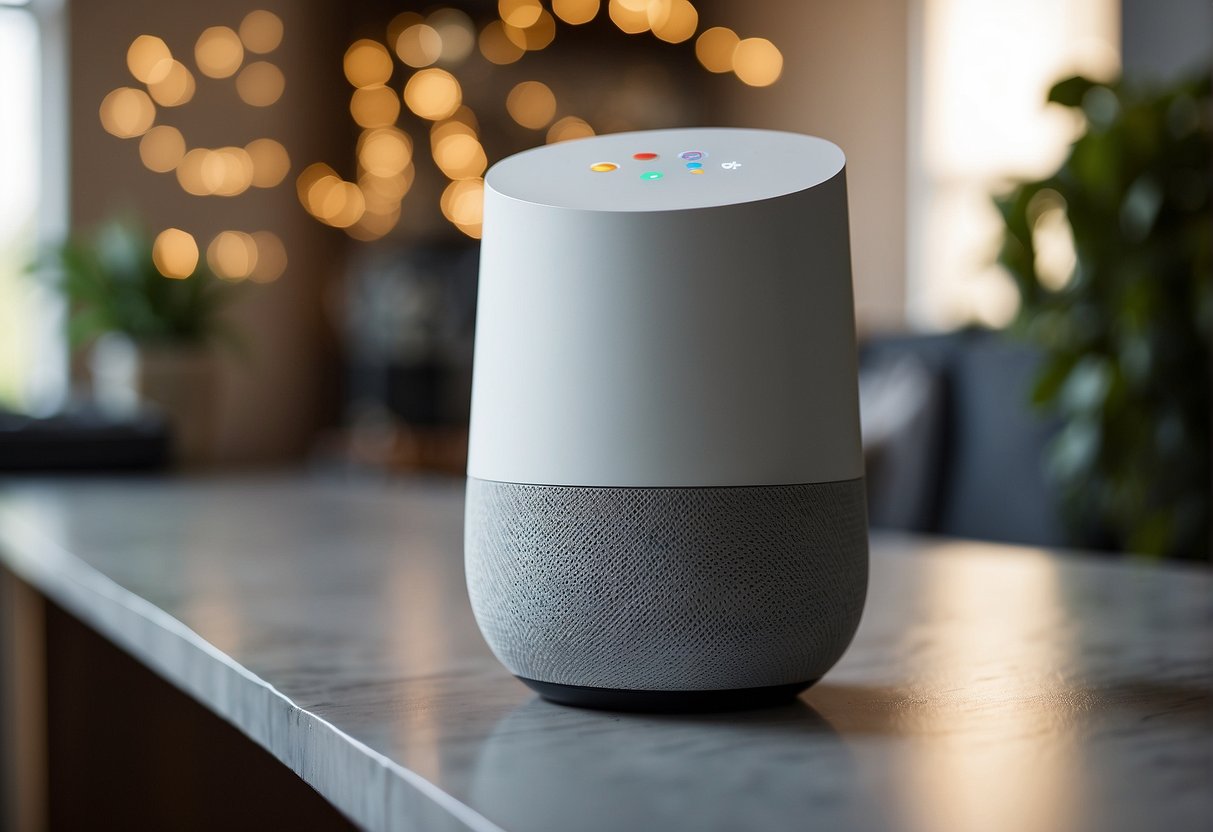 A Google Home device communicates with a Ring security system