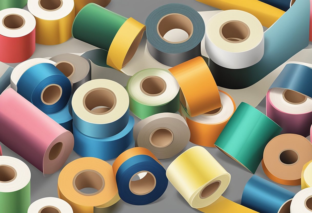 Machinery coats fabric with adhesive, rolls it onto spools, cuts and packages into waterproof cloth tape
