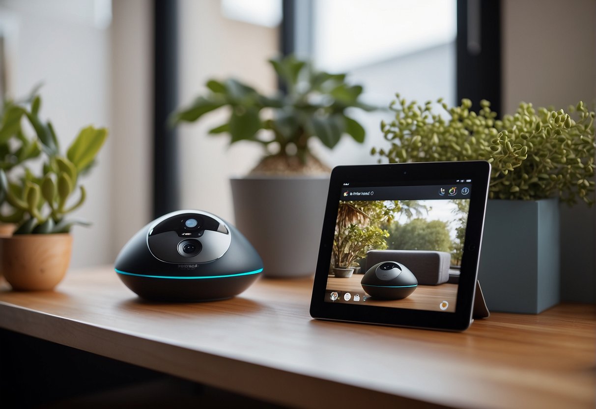 A Nest camera connects to Alexa, displaying on a tablet as a user asks, "Alexa, show me the Nest camera."