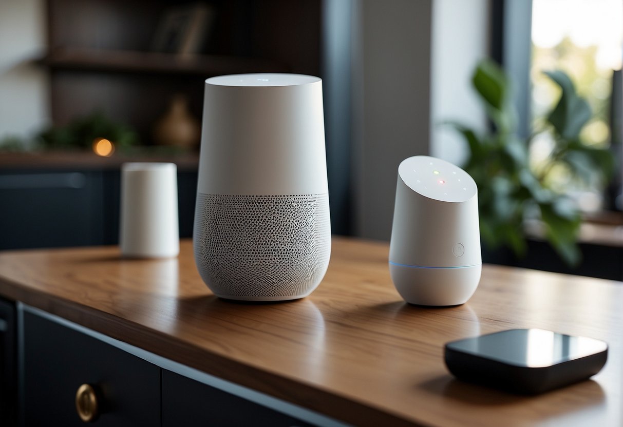 A SimpliSafe security system is integrated with Google Home, showing the two devices connected and working together to enhance home security