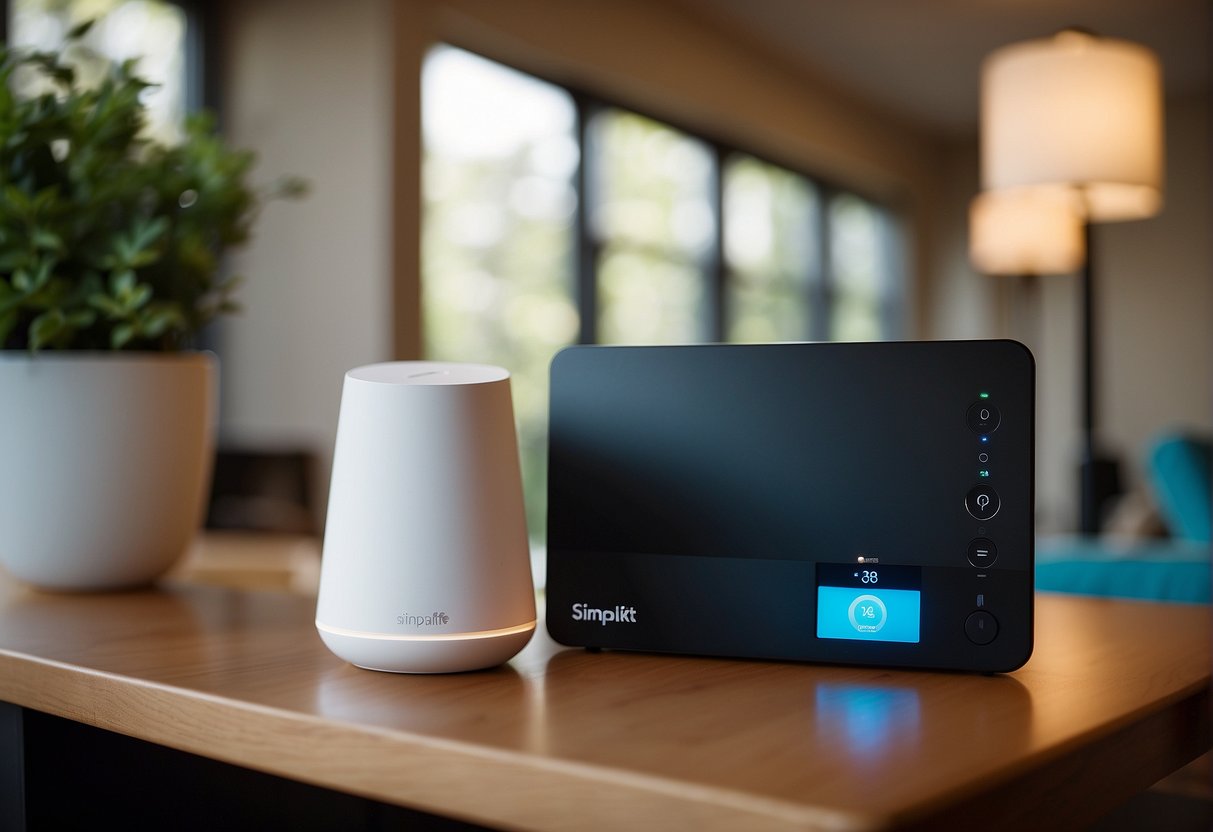 A SimpliSafe security system is shown seamlessly integrating with HomeKit, demonstrating compatibility and ease of use for the smart home