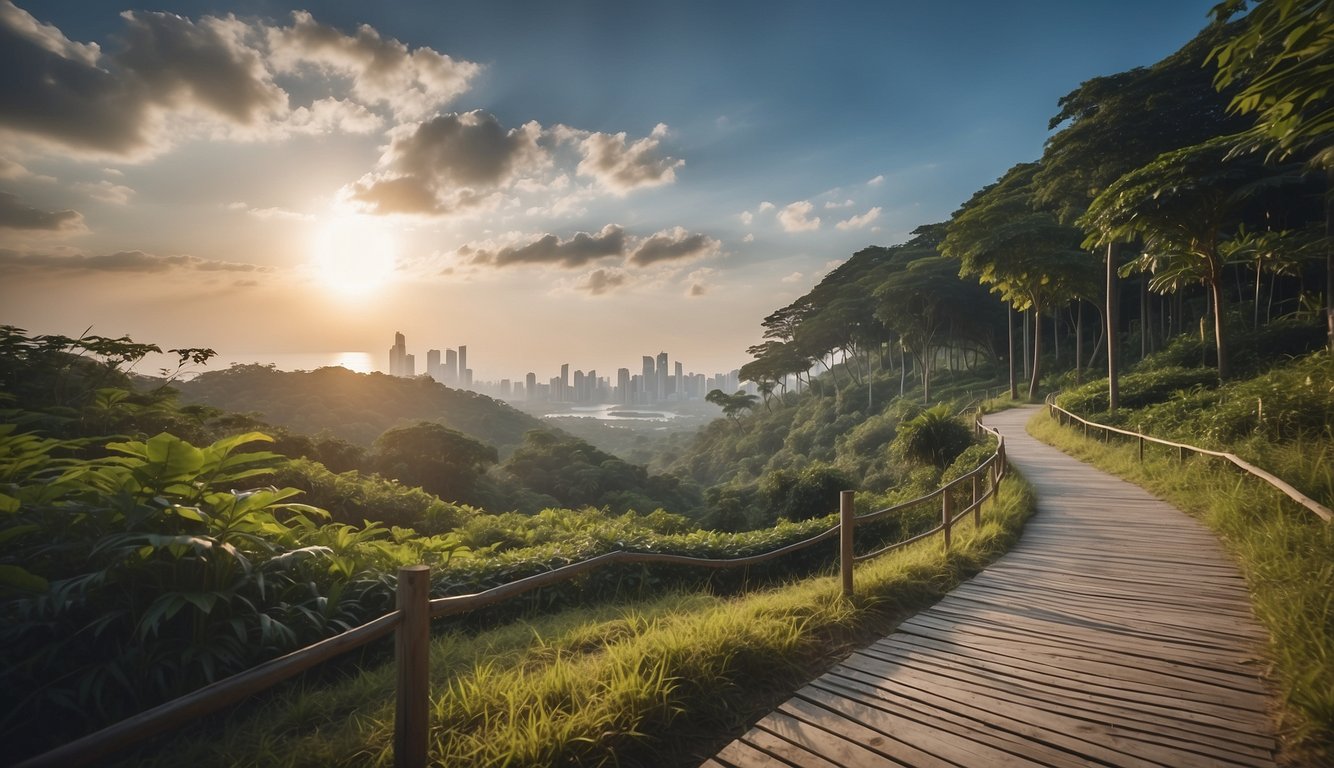 A serene landscape with a clear path leading towards a bright future, symbolizing the long-term advantages of a debt management plan in Singapore