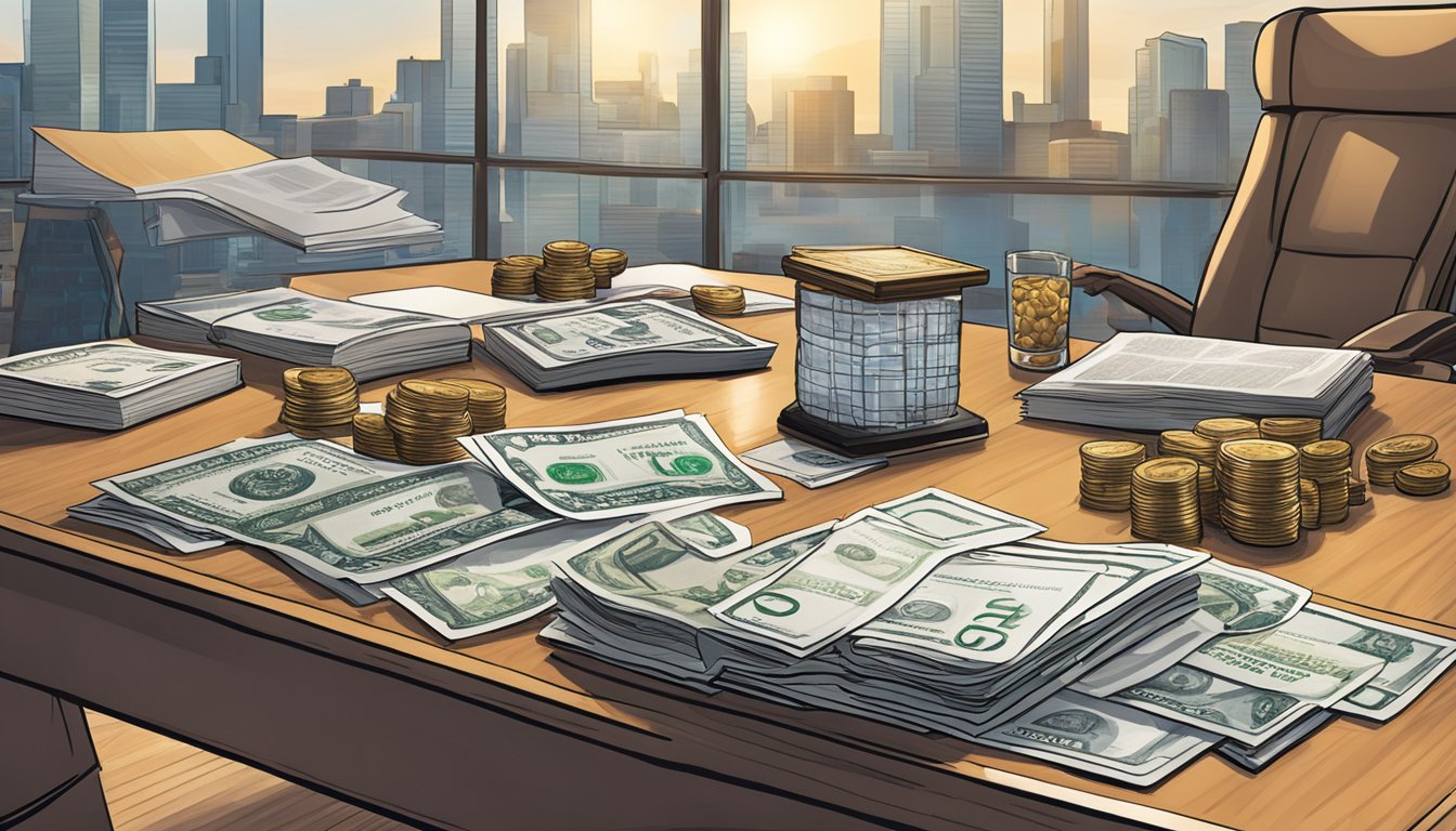 Drake's assets and investments displayed on a table. Stocks, real estate, and luxury items showcased