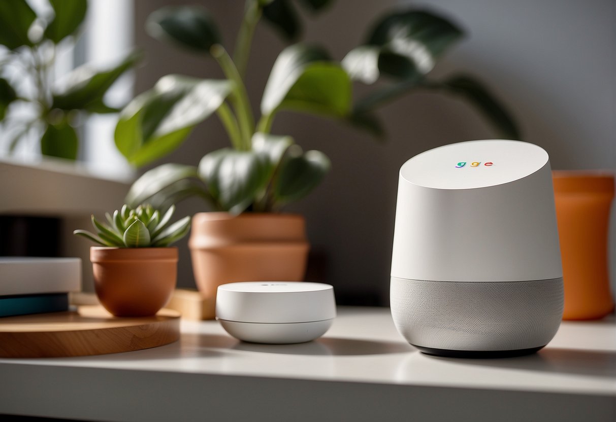 A Google Home device seamlessly connects with Vivint smart home system