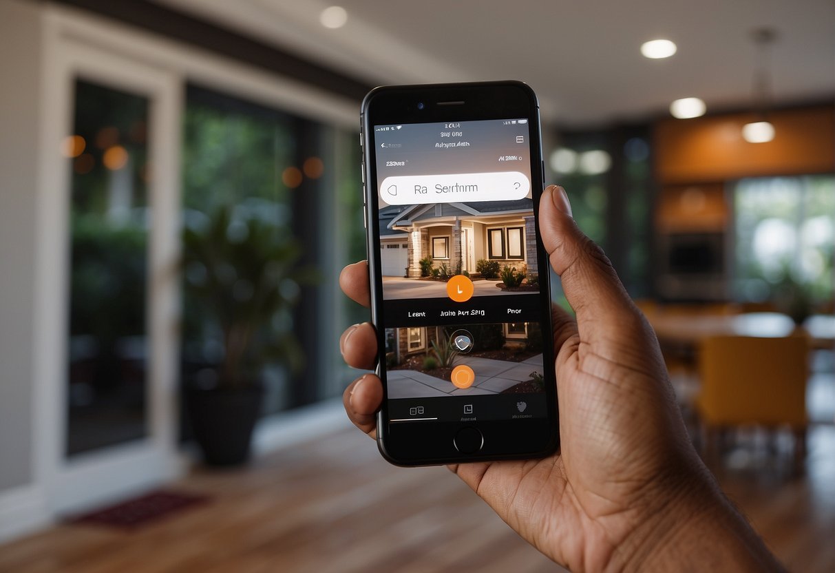 A person enters their home, disarms the Vivint security system using the mobile app, and the lights turn on automatically