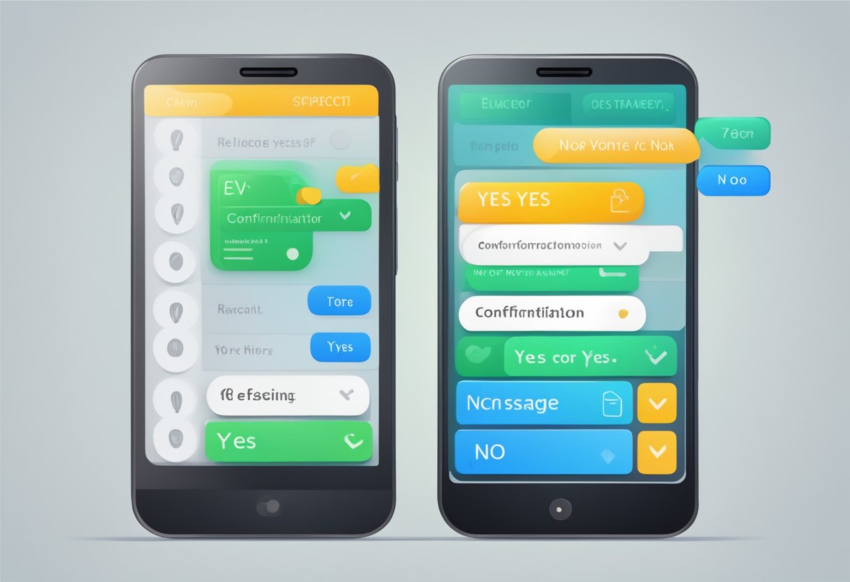 A smartphone screen displaying a confirm dialog with two buttons, one for "Yes" and one for "No", and a message asking for user confirmation