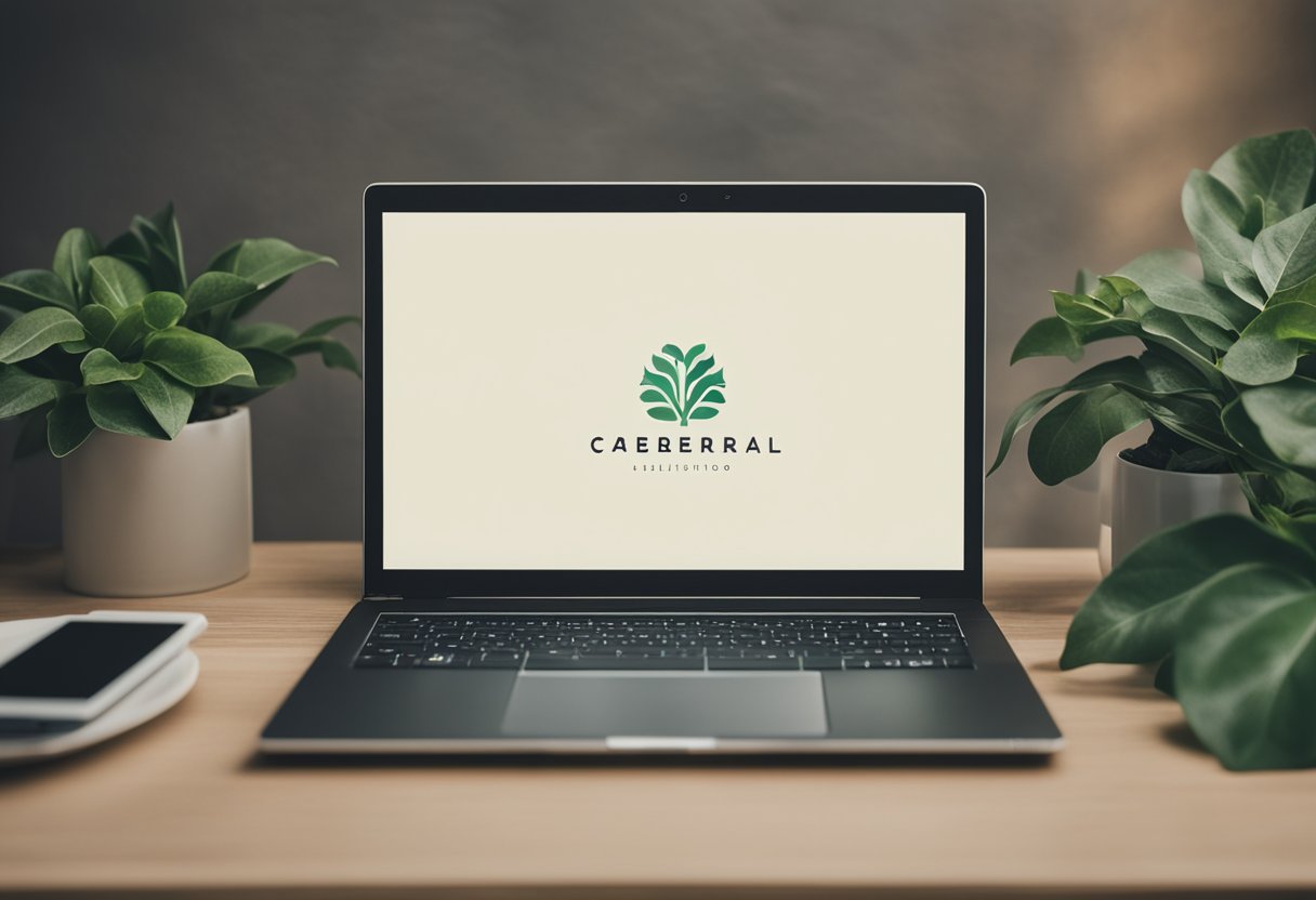 A laptop displaying the Cerebral logo, surrounded by calming elements like plants and a soothing color palette