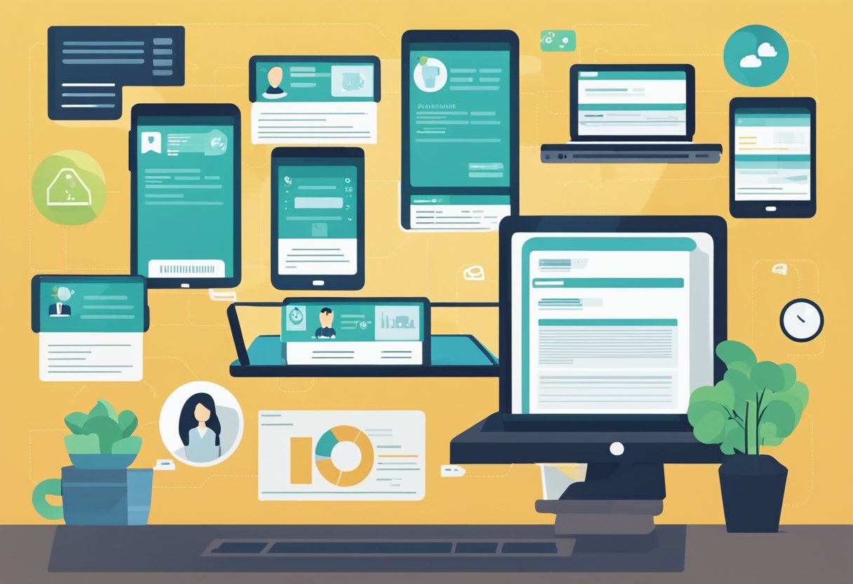 A computer screen displays a user-friendly online mental health platform. A variety of tools and resources are visible, along with personalized options for individualized care