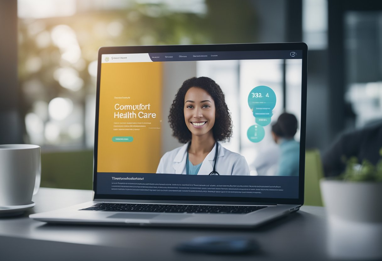 A computer screen displays a personalized mental health care platform. Customized therapy options and resources are highlighted, creating a sense of comfort and support