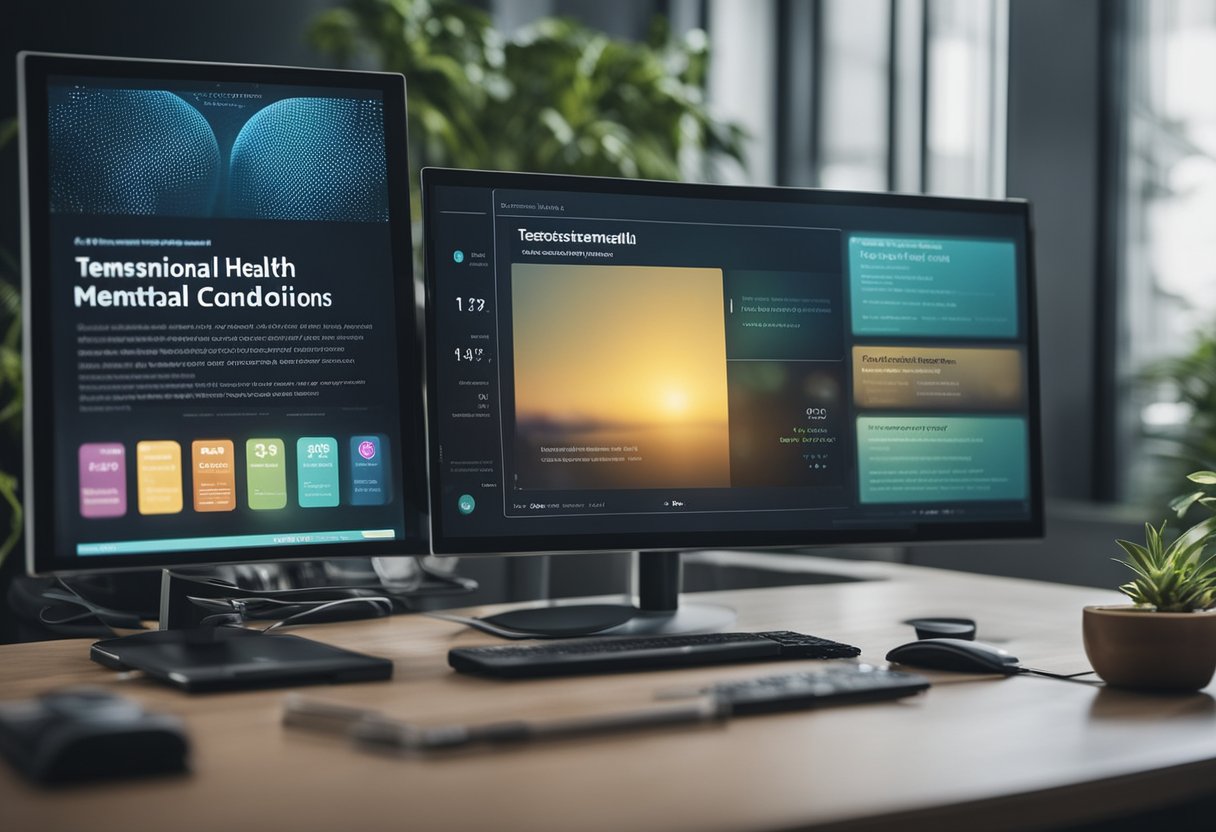A computer screen displays positive mental health testimonials, with a focus on personalized care for cerebral conditions
