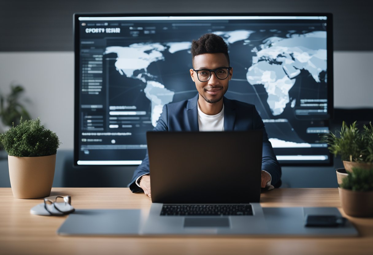 A person sitting at a computer, receiving virtual mental health support. A comforting and supportive online environment is depicted, with a focus on personalized care