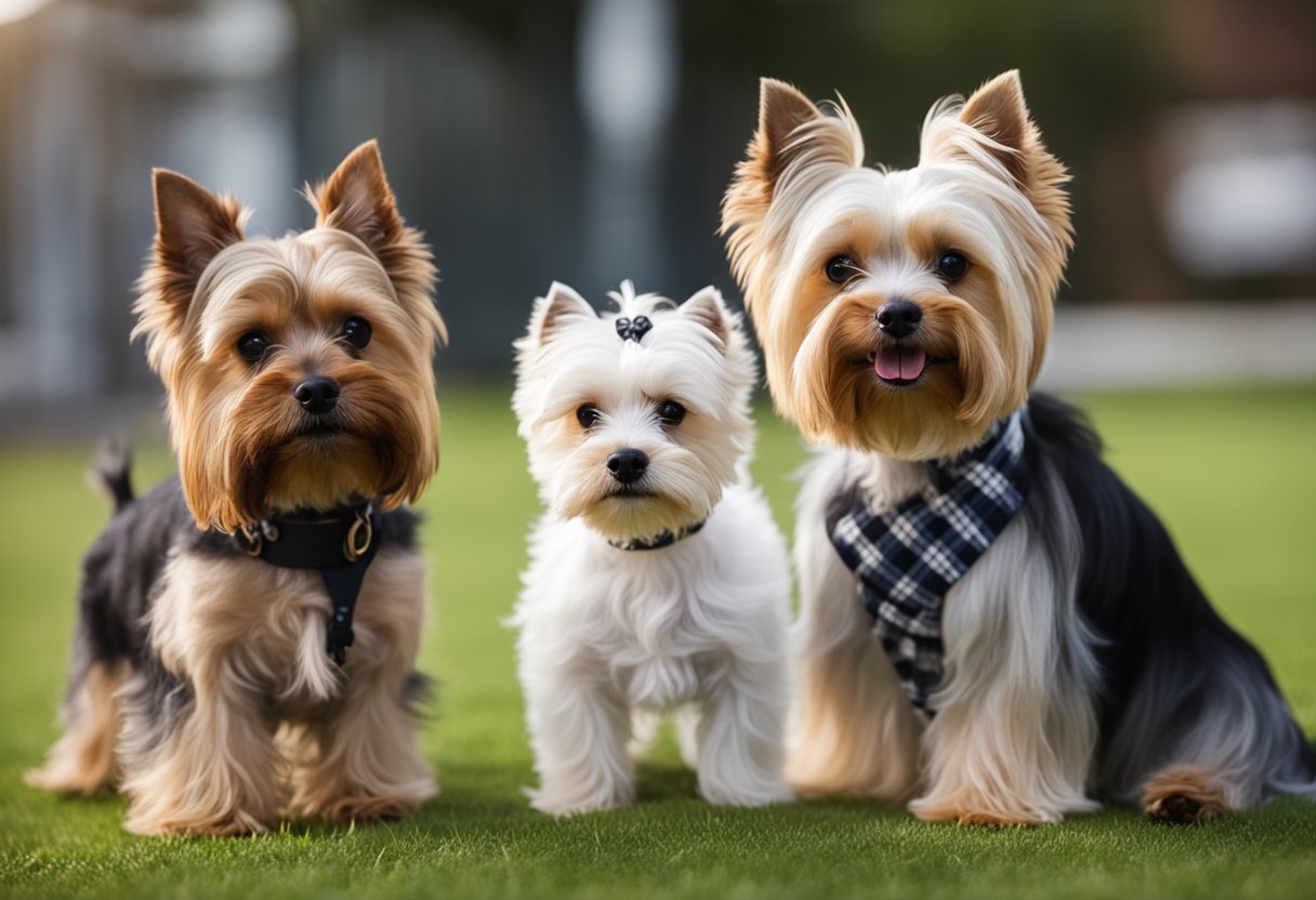 A Biewer Terrier and a Yorkshire Terrier are shown side by side with their care requirements listed next to them