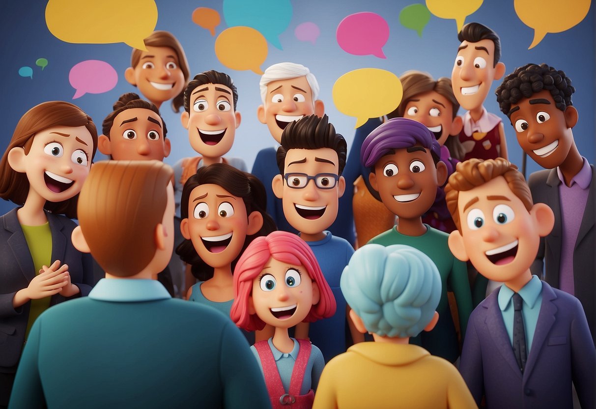 A group of colorful, animated characters exchanging playful farewells with speech bubbles containing humorous goodbye sayings